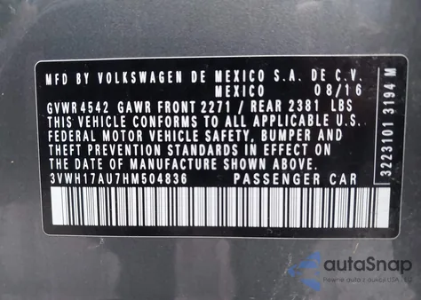 2017 Volkswagen Golf Alltrack Tsi Sel из США, поврежденный, VIN 3VWH17AU7HM504836